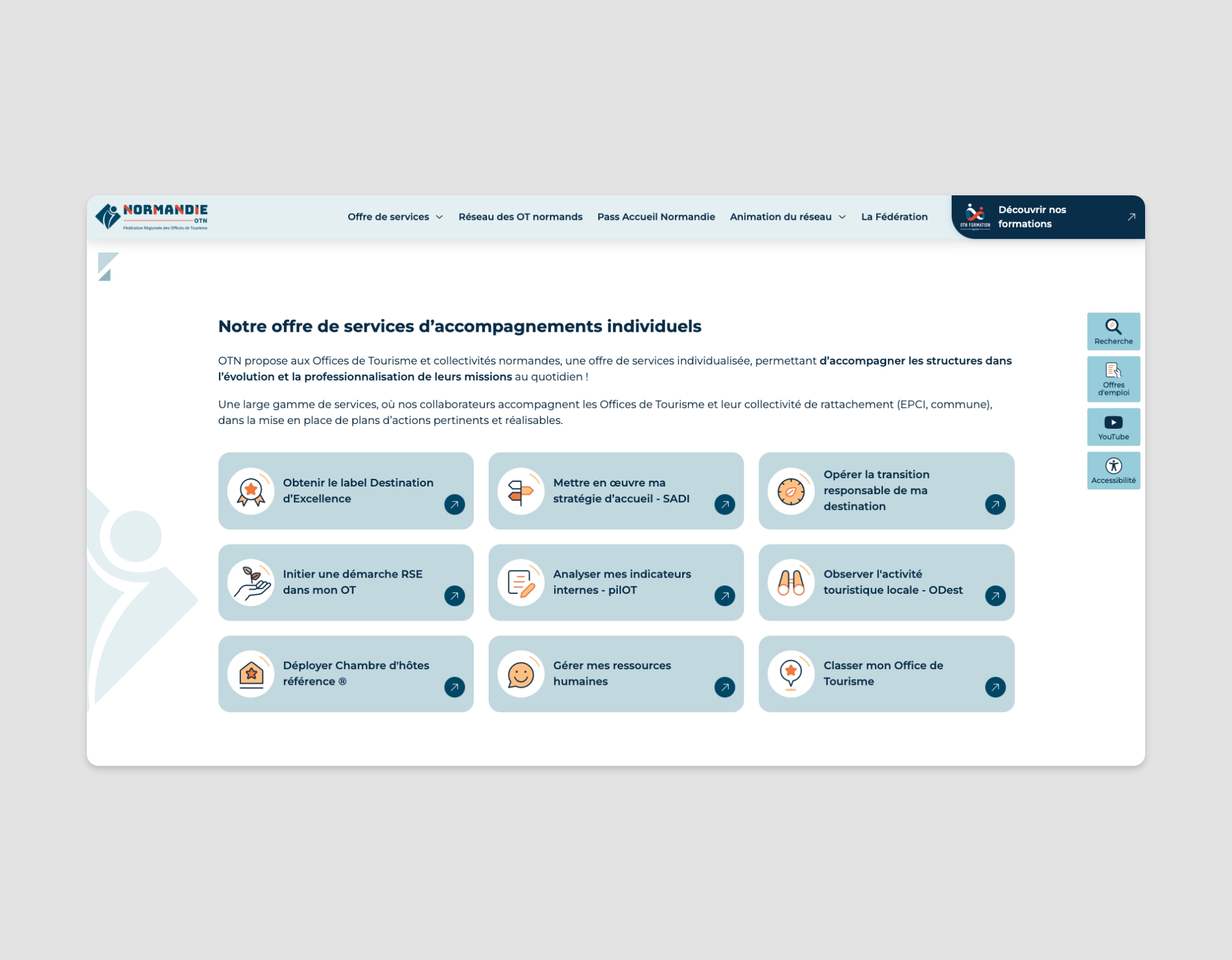 OTN Fédération Régionales des Offices de Tourisme de Normandie site web